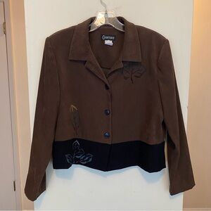 Vintage 90s Courtenay Brown & Black Color Block Women Size 8P Leaf Print Blazer